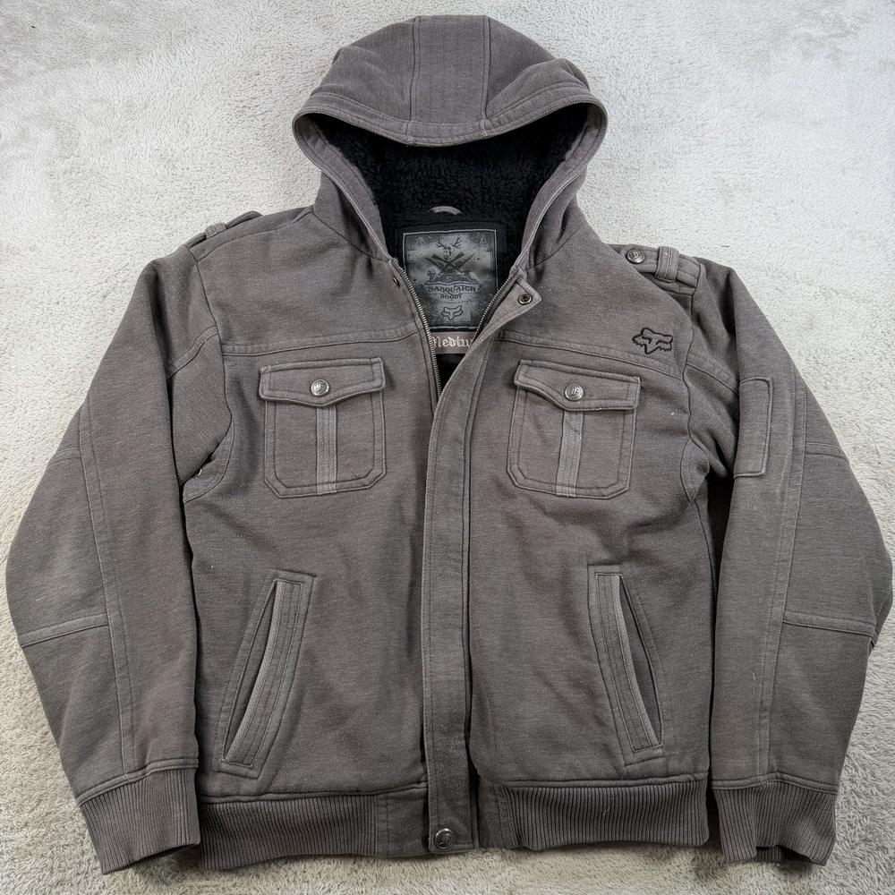 Fox Racing Sasquatch Hoodie Mens Medium Grey Faux Fur Lined Y2K Sherpa Full Zip